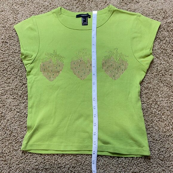 Forever 21 rhinestone strawberry baby tee - green cotton, women's sizing - Picture 7 of 7